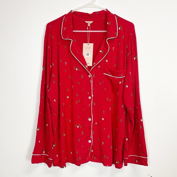 Eberjey Other - Eberjey Sleep Shirt Womens XL Red Button Front Loungewear Gisele Ski NWT NEW